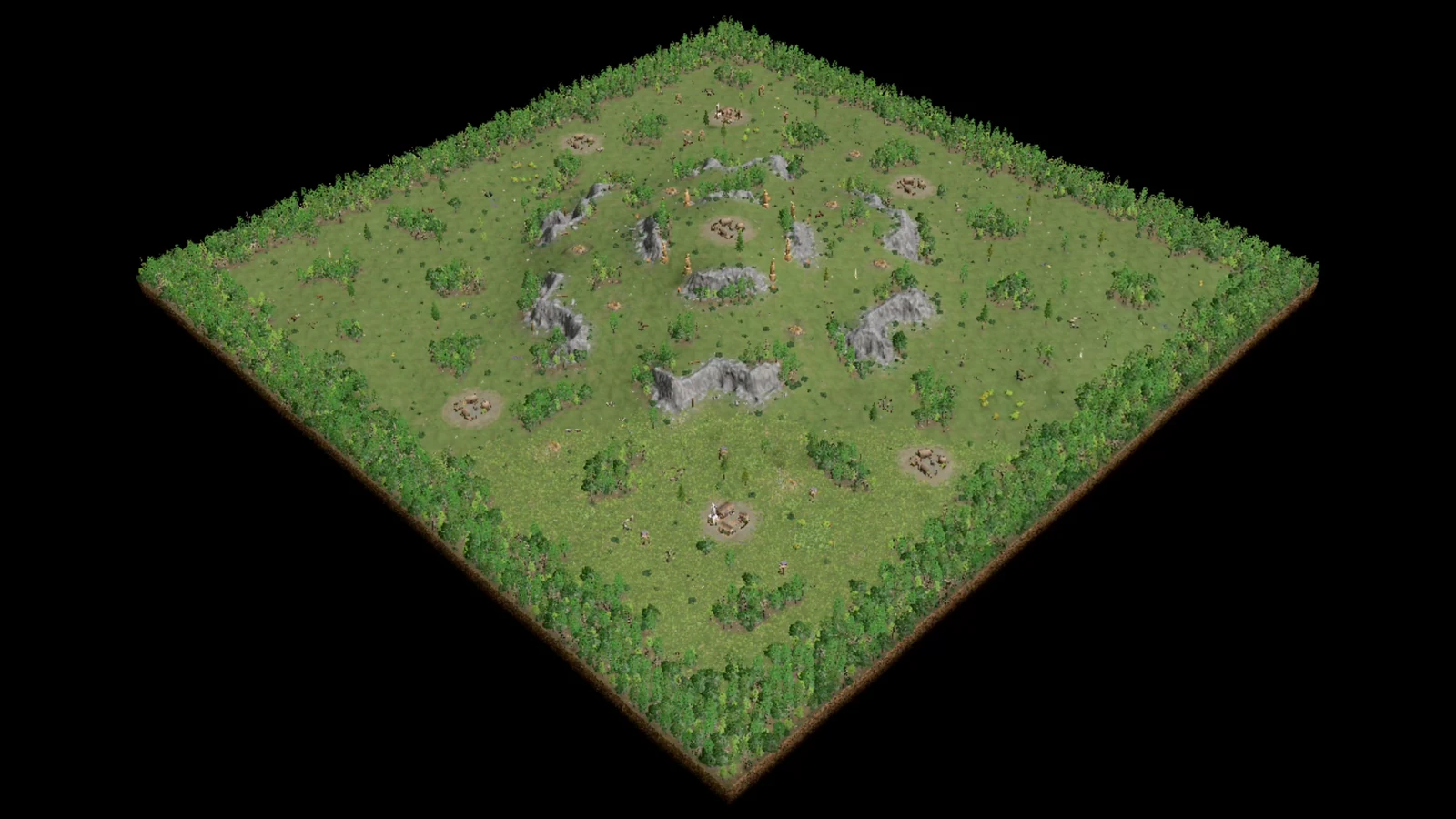 Analytical overhead of PB2 King of the Hill showing the two-tier central plateau, ramp approaches, settlement, hill Gold, and outer bases.
